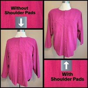 Vintage Shoulder Pads Raspberry Pink LizWear Cotton 80s Petite Medium Flowy 90s